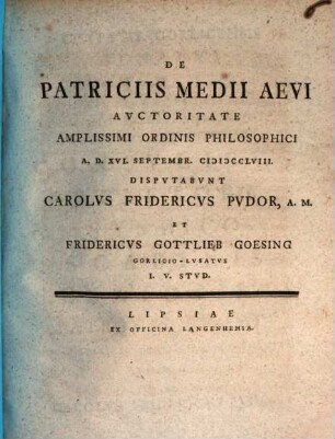 De patriciis medii aevi