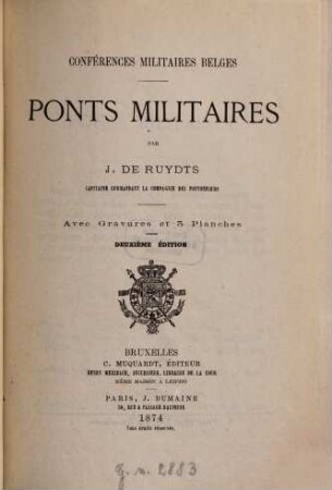 Ponts militaires : Avec Gravures et 3 Planches