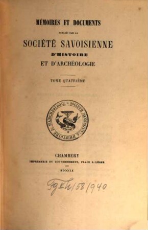 Mémoires et documents. 4. 1860