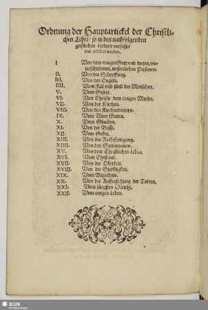 Ordnung der Hauptartickel der Christilichen Lehre... [Kapitelverzeichnis]