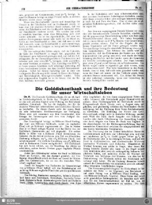 Die Golddiskontbank und ihre Bedeutung für unser Wirtschaftsleben