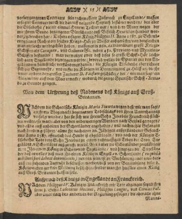 Von dem Ursprung deß Nahmens deß Königs auß Groß-Britannien.