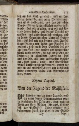 Achtes Capitel. Von der Tugend der Mäßigkeit.
