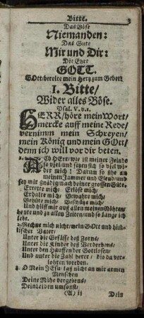 I. Bitte, Wider alles Böse.