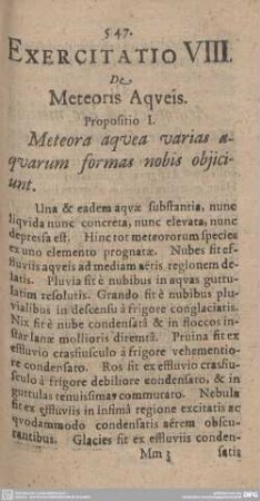 Exercitatio VIII. De Meteoris Aqueis.