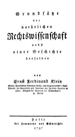 Grundsätze der natürlichen Rechtswissenschaft : nebst einer Geschichte derselben