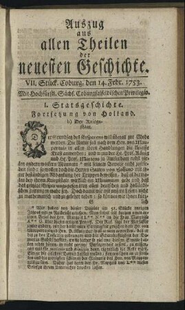 VII. Stück. Coburg, den 14. Febr. 1753.