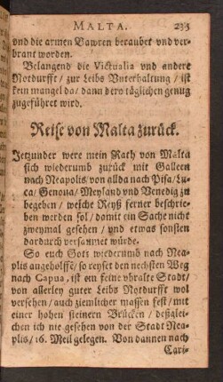 Reise von Malta zurück.