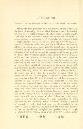 Chapter VIII. Usages after the removal of the coffin and after the burial