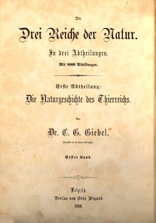 Die Naturgeschichte des Thierreichs, 1. Die Säugethiere