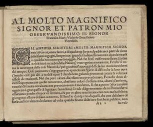 Dedikation an Francesco Maria Vialardo von Teodoro Riccio