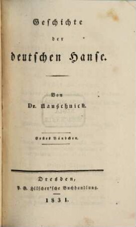Geschichte der deutschen Hanse, 1