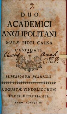 Duo Academici Anglipolitani Malae Fidei Causa Castigati