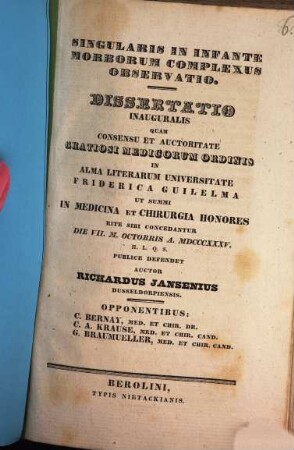 Singularis in infante morborum complexus observatio : Diss. inaug.