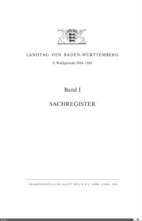 11: Landtag Baden-Württemberg, Sachregister, 1984-1988