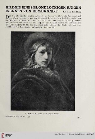 Bildnis eines blondlockigen jungen Mannes von Rembrandt