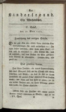C. Stück, den 31. May 1777