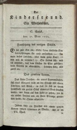 C. Stück, den 31. May 1777