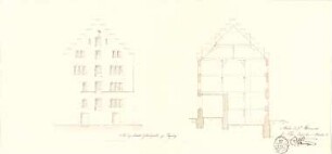 Klumpp, Karl F. A.; Freising bei München (Bayern); Getreidespeicher - Aufriss, Schnitt