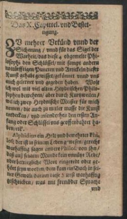Das X. Capittel. und Bestetigung