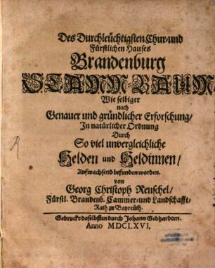 Des durchleuchtigsten Chur- und fürstlichen Hauses Brandenburg Stammbaum
