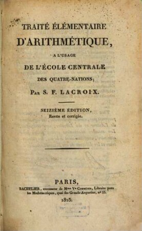 Traité élémentaire d'Arithmétique
