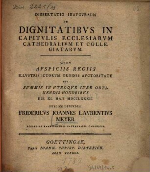 Diss. inaug. de dignitatibus in capitulis ecclesiarum cathedralium et collegiatarum