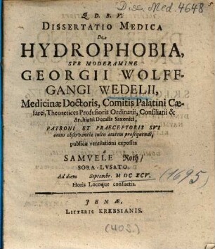 Dissertatio Medica De Hydrophobia