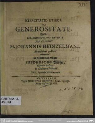 Exercitatio ethica de generositate