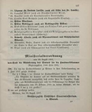 78. Ministerialverordnung, betreffend die Abänderung des Statuts für die Handwerkskammer
