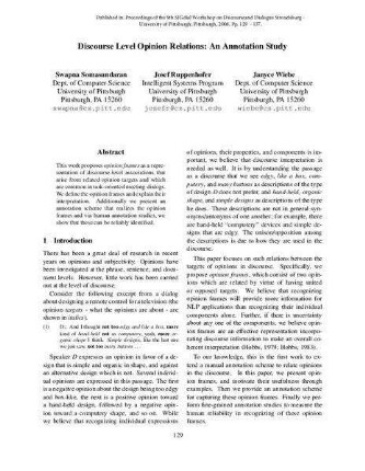 Discourse Level Opinion  An Annotation Study