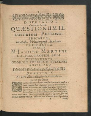 Disputatio I. ... Respondente Georgio Eberlino