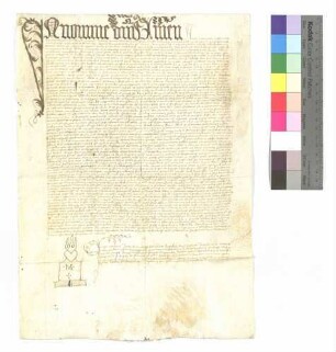 Notariatsinstrument, aufgenommen von dem Notar Michael Jacobi aus Dinkelsbühl, über die Verzichtleistung des Mönches Johannes Strabenberg auf seine Rechte und Ansprüche bezüglich der Propstei Wiesenbach.