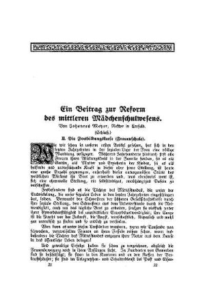 Ein Beitrag zur Reform des mittleren Mädchenschulwesens : (Schluß)
