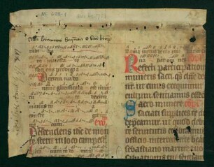 UB Gießen, Hs NF 689 - Liturgische Handschrift. - UB Gießen, Hs NF 689 : Fragment aus einer Handschrift des Fraterherrenstifts Butzbach