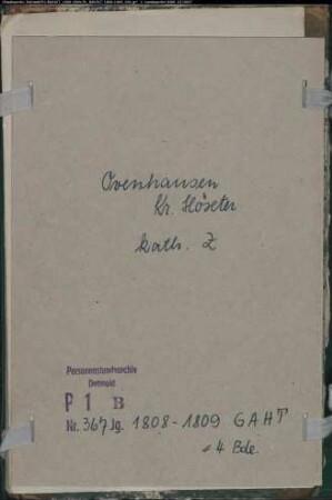 Zivilstandsregister der katholischen Gemeinde Ovenhausen, Kreis Höxter (GAHT 1808-1809). (Gemeinde: Katholische Gemeinde Ovenhausen)