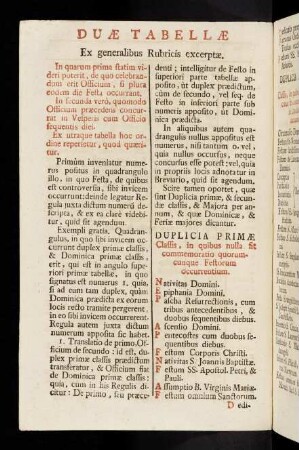 4v-5v, Duae Tabellae Ex generalibus Rubricis excerptae.