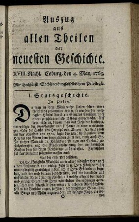 XVIII. Nachl. Coburg, den 4. May, 1763.