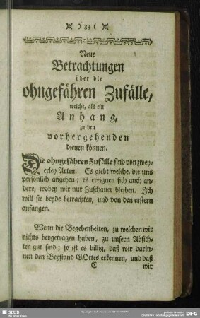 Neue Betrachtungen über die ohngefähren Zufälle welche, als ein Anhang zu den vorhergehenden dienen können