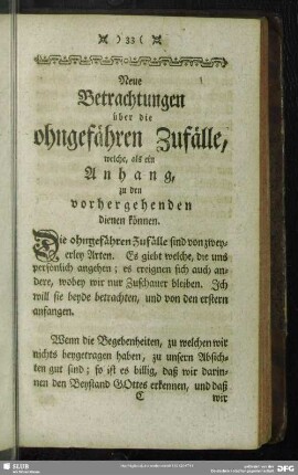 Neue Betrachtungen über die ohngefähren Zufälle welche, als ein Anhang zu den vorhergehenden dienen können