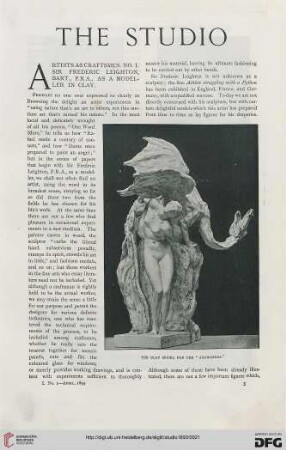 1: Artists as craftsmen, No. I : Sir Frederic Leighton, Bart., P.R.A., as a modeller in clay