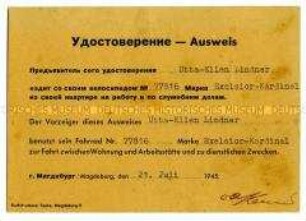 Berechtigungsausweis zur Benutzung eines Fahrrades (deutsch und russisch)