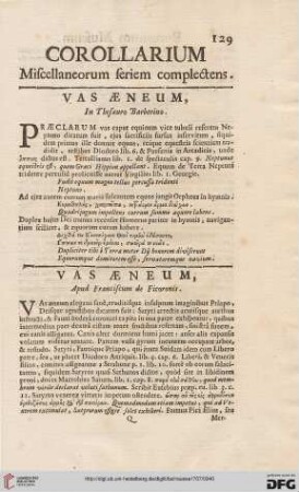 Corollarium miscellaneorum seriem complectens