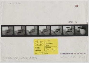 "Misawa Homes Prefabricated Housing International Design Competition 70", Mobilhaus (nicht realisiert), 4. Preis – Modellansichten Entwicklungsphasen, Publikationsvorlage für Deutsche Bauzeitung. Misawa/Japan