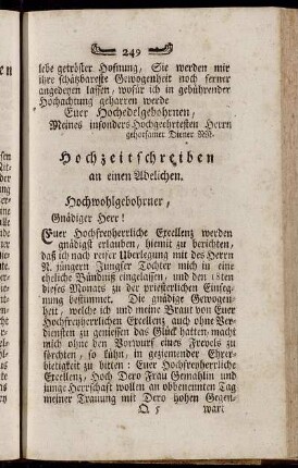 Hochzeitschreiben an einen Adelichen