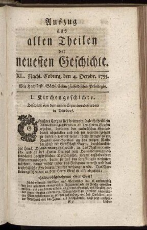 XL. Nachl. Coburg, den 4. Octobr. 1755.