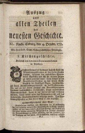 XL. Nachl. Coburg, den 4. Octobr. 1755.