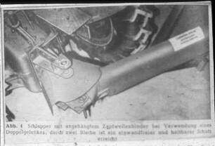 Schlepper mit angehängtem Zapfwellenbinder bei Verwendung eines Doppelgelenkes;