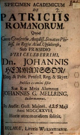 Specimen acad. de patriciis Romanorum
