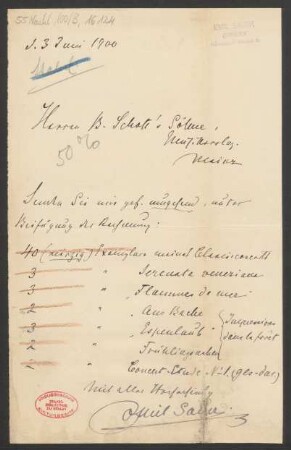Brief an B. Schott's Söhne : 03.06.1900